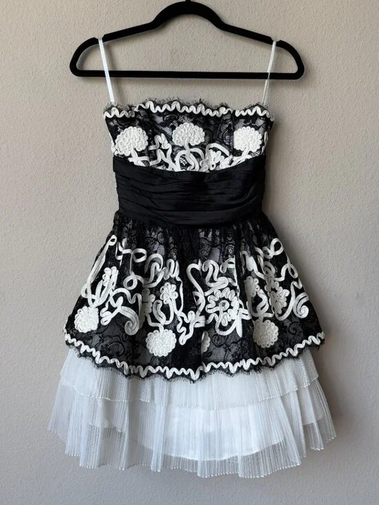 Betsey Johnson Strapless Black White Lace Tulle Mini Dress Size XS - Picture 2 of 4